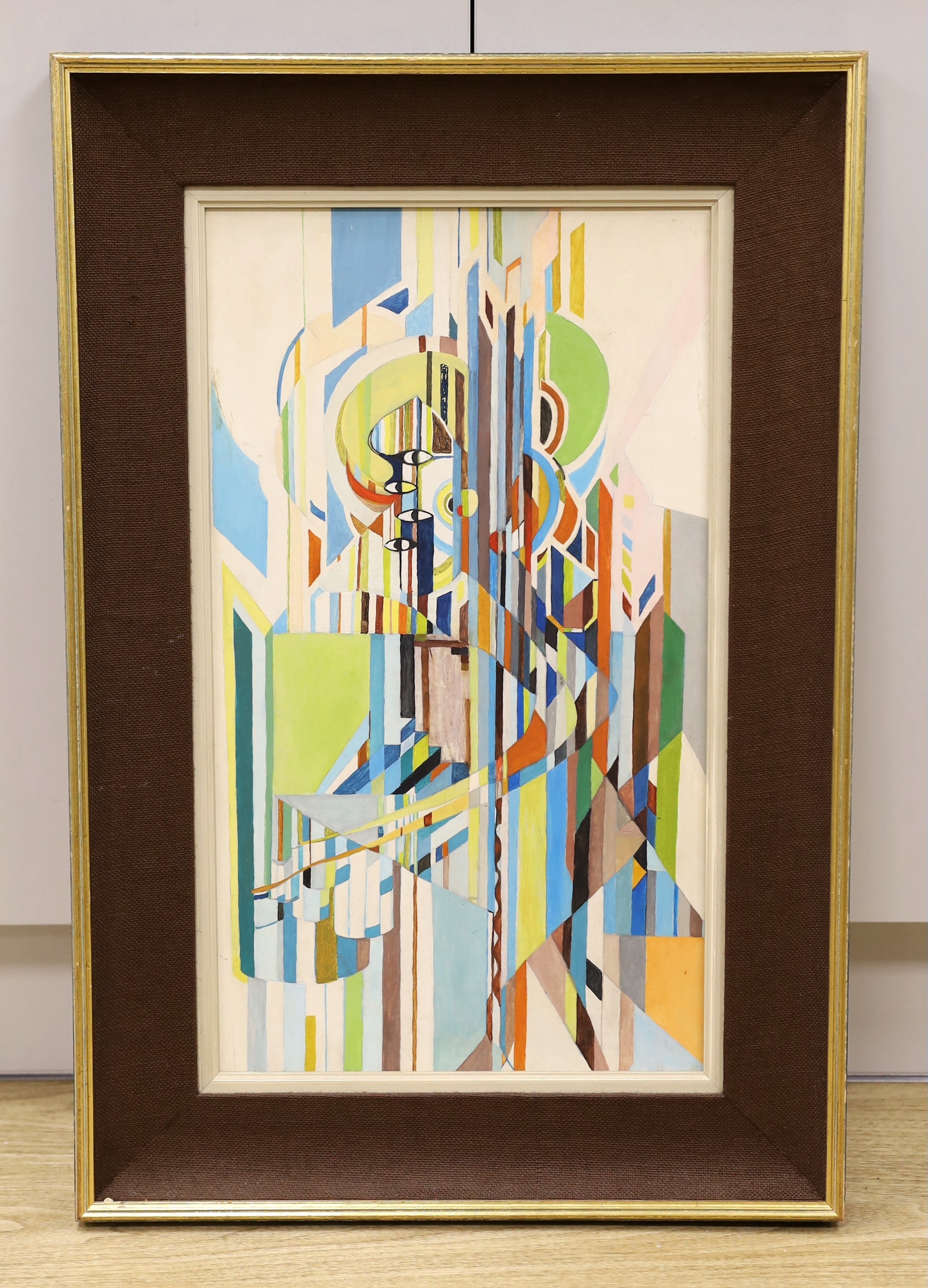 20th century, oil on board, Abstract composition, geometric shapes, 59 x 34cm